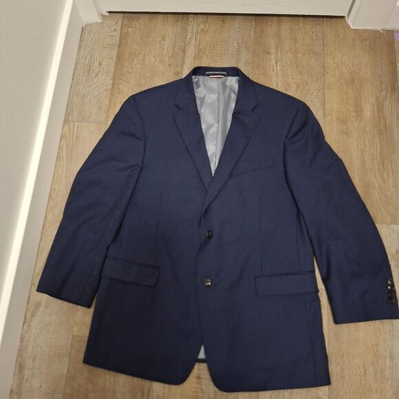 Tommy Hilfiger Mens Navy Pinstripe Suit Jacket Size 44R Two-Button Notch Lapel - Picture 1 of 8